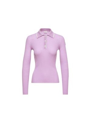 Moncler Moncler Wool Long Sleeve Polo Shirt - Purple