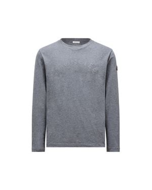 Moncler Langarm-T-Shirt Aus Baumwolle Mit Gummiertem Logo, Herren, Größe - Grau