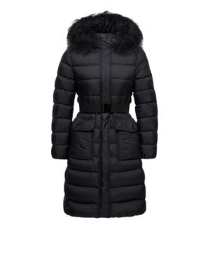 Moncler Moncler Khloesse Hooded Shearling-Trimmed Long Down Jacket - Black