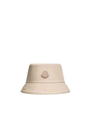 Moncler Moncler Leather Logo Cotton Blend Bucket Hat - Natural