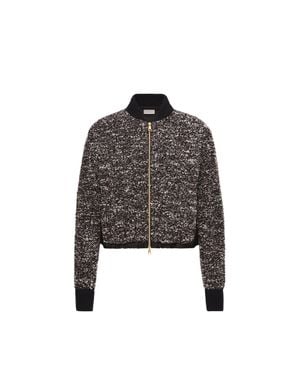 Moncler Cardigan Imbottito Con Zip E Logo - Nero