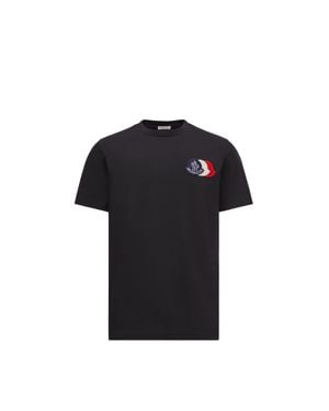 Moncler Embroidered Tricolour Logo Cotton T-Shirt - Black