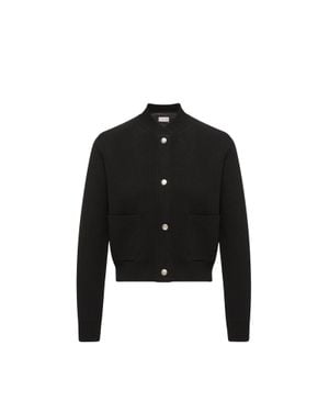 Moncler Moncler Cardigan Matelassé En Laine Et Cachemire Mélangés, Femme, Taille - Noir