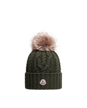 Moncler Moncler Mütze Aus Wolle-Kaschmir-Mischung Mit Bommel, Damen, Größe - Grün