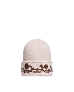Moncler Moncler Bonnet En Maille D'Alpaga Mélangée Avec Broderies, Femme, Taille - Rose