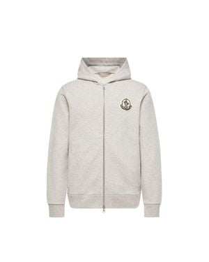 Moncler Moncler Sketched Logo Zip-Up Cotton Hoodie - Gray