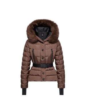 Moncler Giacca Da Sci Imbottita Beverley Con Cappuccio E Dettaglio - Marrone
