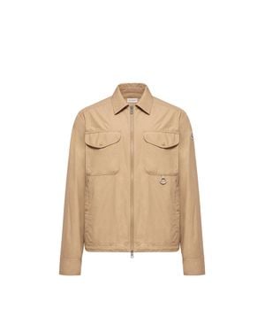 Moncler Moncler Cotton Poplin Long Sleeve Zip-Up Shirt Jacket - Natural
