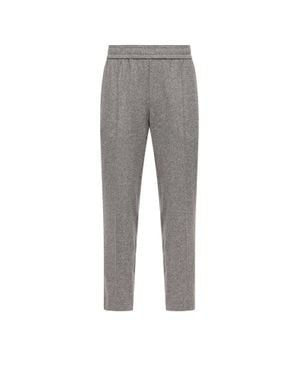 Moncler Moncler Leather Logo Flannel Pants - Gray