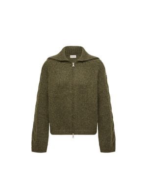 Moncler Moncler Cardigan En Alpaga Mélangé, Femme, Taille - Vert