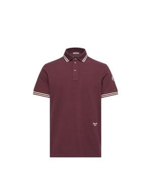 Moncler Moncler Striped Trim Cotton Piquet Polo Shirt - Purple