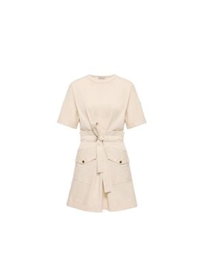 Moncler Moncler Belted Cotton Mini Dress - Natural