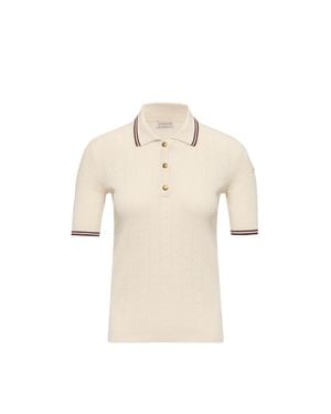 Moncler Moncler Rhombus & Logo Pattern Cotton Polo Shirt - Natural