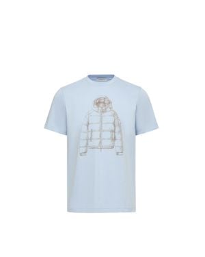 Moncler Moncler Down Jacket Print Cotton T-Shirt - Blue