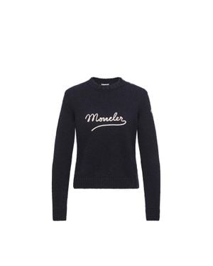 Moncler Moncler Embroidered Logo Cotton Blend Jumper - Blue