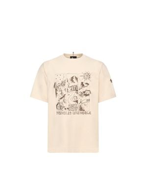 Moncler Moncler Mountain Landscape Print Cotton T-Shirt - Natural