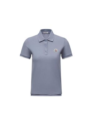 Moncler Poloshirt Aus Baumwollpiqué Mit Logoaufnäher, Damen, Größe - Blau