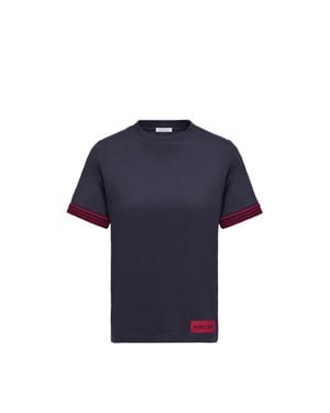 Moncler Moncler Crochet-Trimmed Cotton Logo T-Shirt - Blue