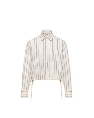 Moncler Moncler Striped Cotton & Silk Long Sleeve Shirt - White
