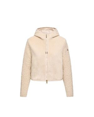 Moncler Bouclé & Teddy Zip-Up Hoodie - Natural