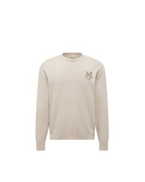 Moncler Pull En Coton À Monogramme Brodé - Neutre