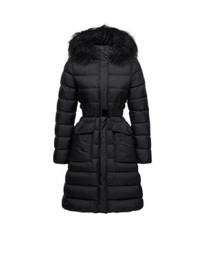 Moncler Moncler Khloesse Hooded Shearling-Trimmed Long Down Jacket - Black
