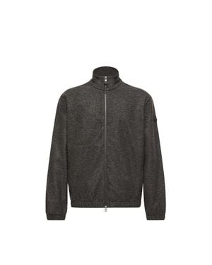 Moncler Moncler Leather Logo Zip-Up Cardigan - Black