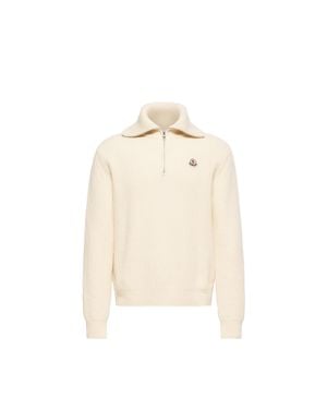 Moncler Moncler Rollkragenpullover Aus Rippen-Wollstrick Mit Logo, Herren, Größe - Natur