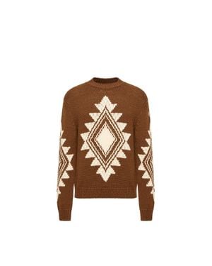 Moncler Moncler Geometric Jacquard Wool Blend Sweater - Brown