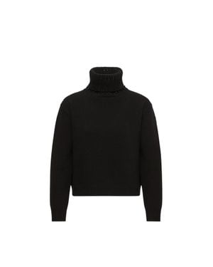 Moncler Moncler Crystal Embroidered Cashmere & Wool Blend Turtleneck Sweater - Black