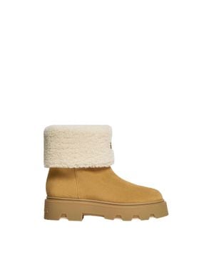 Moncler Aurea Mid Suede & Shearling Boots - Natural