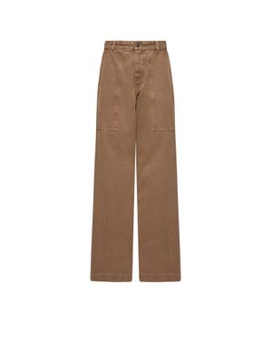 Moncler Moncler Leather Logo Cotton Trousers - Brown