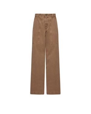 Moncler Moncler Leather Logo Cotton Pants - Brown