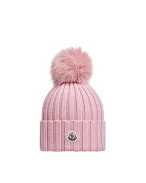 Moncler Gorro De Lana Con Pompón De Material Sintético, Talla - Rosa