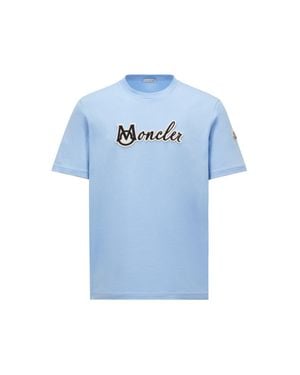 Moncler Embroidered Varsity Logo Cotton T-Shirt - Blue