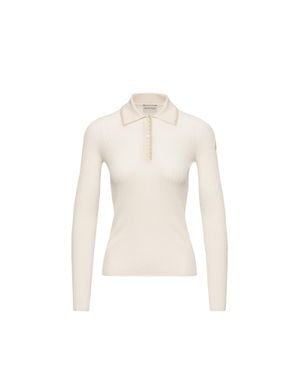 Moncler Moncler Wool Long Sleeve Polo Shirt - White