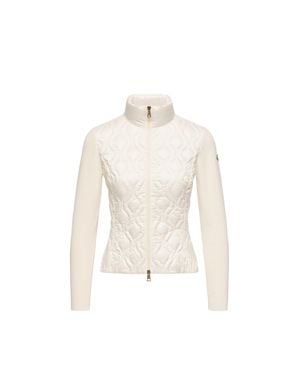 Moncler Moncler Cardigan Matelassé Zippé En Coton, Femme, Taille - Blanc