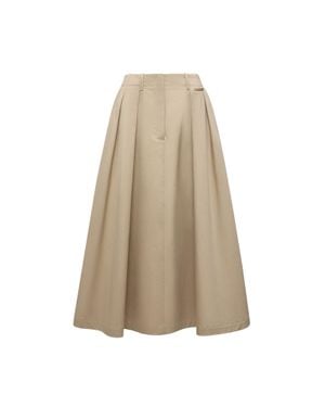Moncler Moncler Logo Label Cotton Gabardine Midi Skirt - Natural