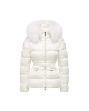 Moncler Boed Hooded Shearling-Trimmed Short Down Jacket - White