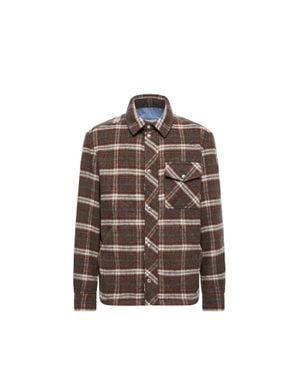 Moncler Moncler Surchemise En Laine À Carreaux, Homme, Taille - Marron