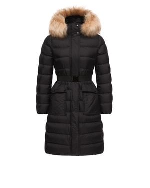 Moncler Moncler Khloesse Hooded Shearling-Trimmed Long Down Jacket - Black