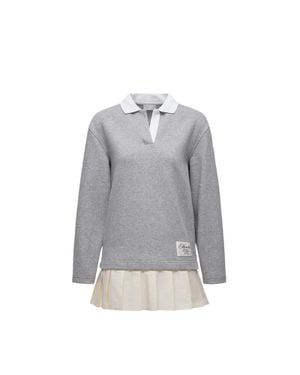 Moncler Robe Polo Plissée En Coton Mélangé - Gris