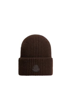 Moncler Moncler Gorro De Cachemira Con Logotipo De Piel, Hombre, Talla - Marrón