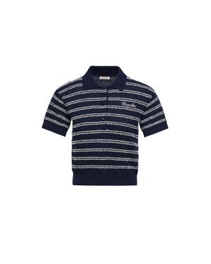 Moncler Moncler Cotton Blend Bouclé Crêpe Polo Shirt - Blue