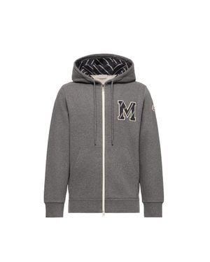 Moncler Moncler Kapuzenpullover Aus Baumwolle Mit Reißverschluss Und Monogramm, Herren, Größe - Grau