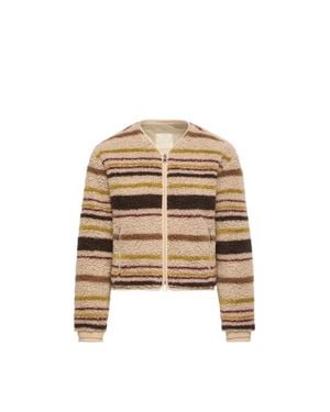 Moncler Cardigan Con Zip Effetto Teddy A Righe, Donna, Taglia - Neutro