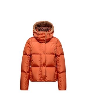 Moncler Piumino Corto Con Cappuccio E Trapuntatura A Quadri Castelnou, Donna, Taglia - Arancione