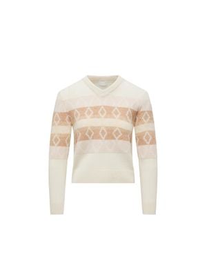 Moncler Rhombus Pattern Wool V-Neck Sweater - White