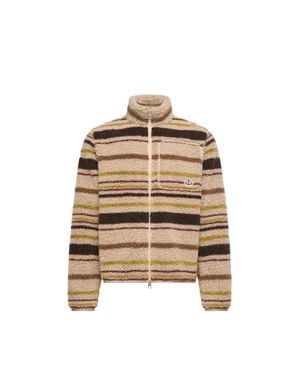 Moncler Moncler Gestreifte Teddy-Strickjacke Mit Reißverschluss, Herren, Größe - Natur