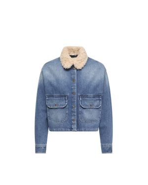 Moncler Moncler Teddy Trim Denim Shirt - Blue